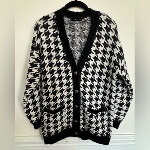 Mango Black and White Classic Oversized Houndstooth Cardigan - XS